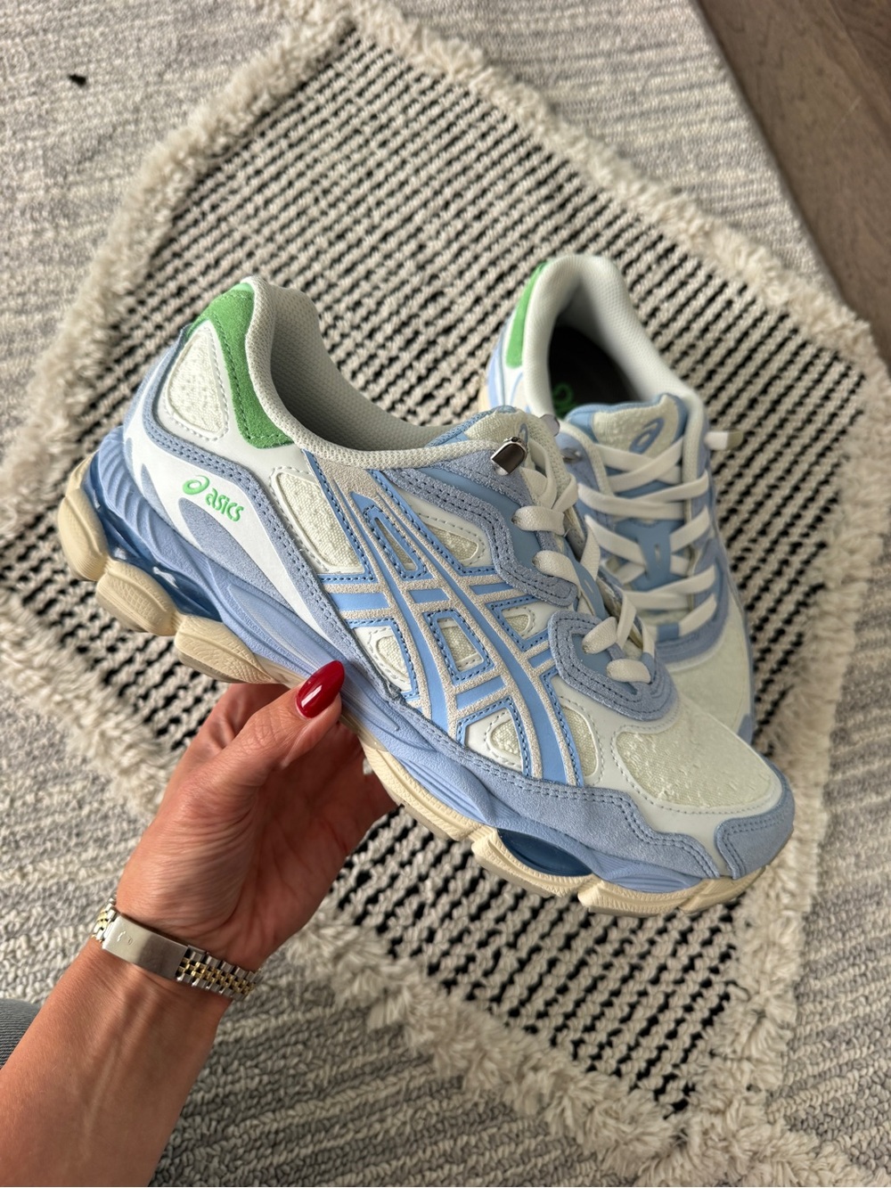 ASICS Women's Pastel Blue and Light Green Lace-Up Sneakers